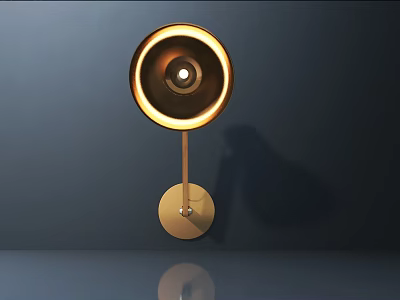Modern Golden Circular Wall Lamp With Illuminated Ring And Metal Base 3d model