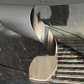 Elegant Modern Spiral Staircase With Marble Wall Metal Handrail And Wooden Steps