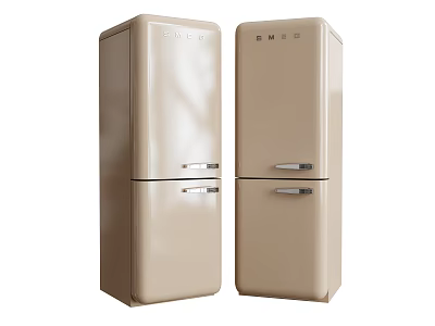Vintage Style Cream Colored Double Door Refrigerators With Shiny Finish Side By Side 3d model