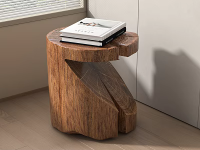 Unique Design Wooden Stool With Books On Top In Indoor Corner With Natural Light 3d model
