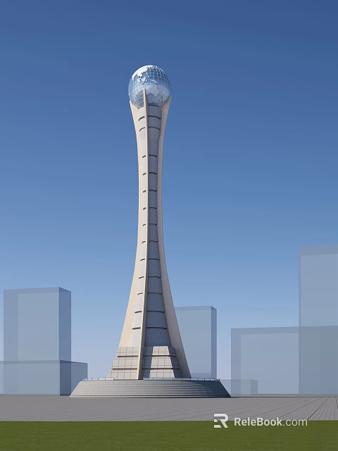 Tall Modern Tower Architectural Design With Surrounding Urban Buildings And Blue Sky 3d model 
