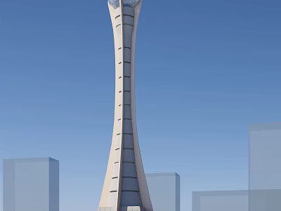 Tall Modern Tower Architectural Design With Surrounding Urban Buildings And Blue Sky 3d model
