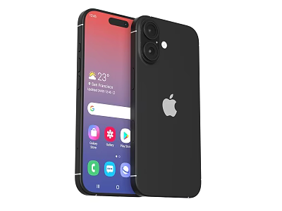 Black Apple iPhone Smartphone With Dual Camera And Screen Displaying Weather Applications 3d model