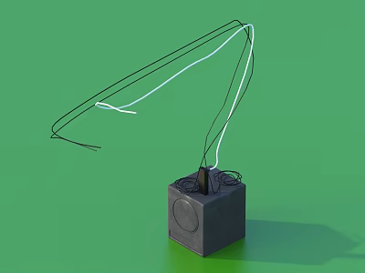 Headphone Speaker With Black Cube Design And Coiled Wires On Green Background 3d model