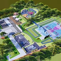 Park Landscape Design With Basketball Court Recreation Area Green Trees And Pathways