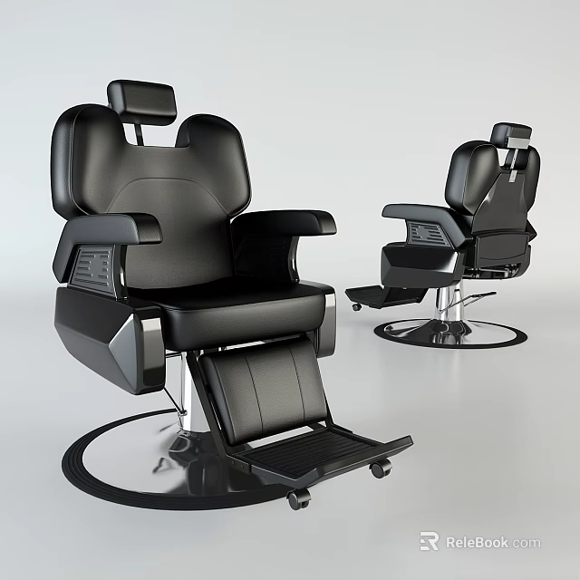 Black Leather Medical Examination Chairs With Adjustable Footrest And Metal Base 3d model 
