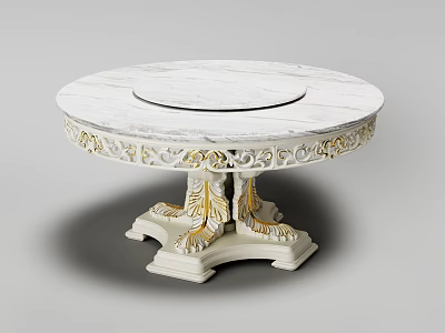 Round Marble Top Dining Table With Ornate Gold Accent Carved Base 3d model Round Marble Top Dining Table With Ornate Gold Accent Carved Base 3d model