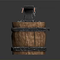 Black Iron Anvil Placed On Wooden Barrel With Metal Hoops For Blacksmith Work