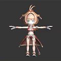 Anime Chibi Character With Orange Twin Tails Red White Outfit Black Gloves And Patterned Shoes