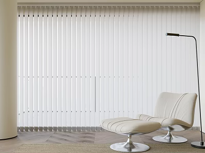 White Venetian Blinds In Modern Room Interior With Beige Chair And Floor Lamp 3d model
