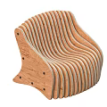 Wooden Chair With Curved Layered Slats And Modern Design Structure