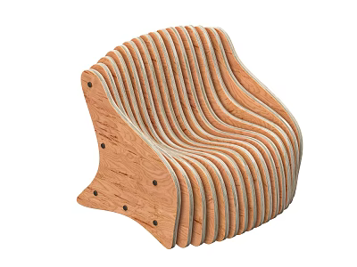 Wooden Chair With Curved Layered Slats And Modern Design Structure 3d model