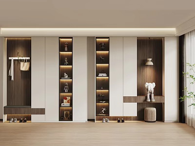 Modern Elegant Built in Shoe Cabinet with LED Strip Lights and Storage Decorative Elements 3d model