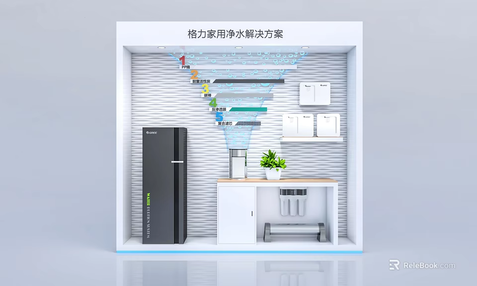 Gree Home Water Purification Solution With Household Appliances Refrigerator And Cabinet 3d model 
