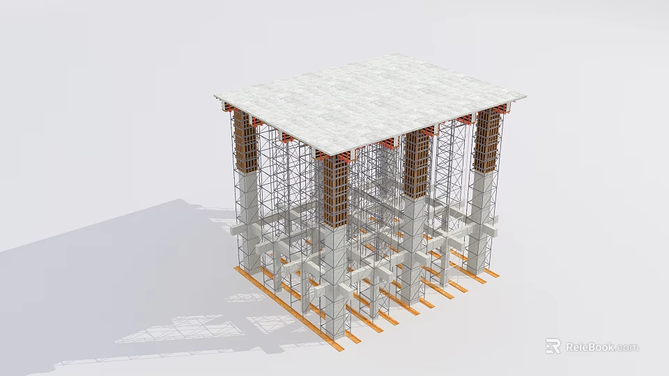Construction Site With Scaffolding Support Columns And Concrete Floor Slab 3d model 