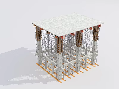 Construction Site With Scaffolding Support Columns And Concrete Floor Slab 3d model