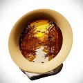 Home Decor Decorative Ornament Set Bowl Shaped Landscape Painting Trees Pathway Street Lamp Warm Base