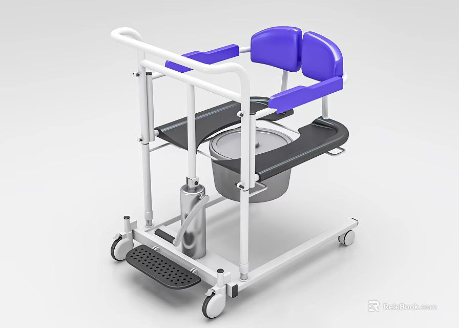 Medical Device for Patient Care Featuring Blue Seat White Frame Mobile Wheels and Basin 3d model 