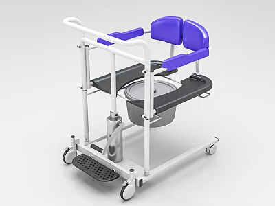 Medical Device for Patient Care Featuring Blue Seat White Frame Mobile Wheels and Basin 3d model