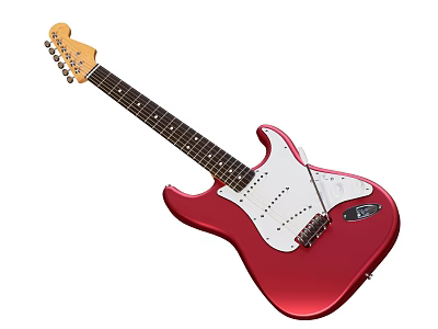 Red Electric Guitar Musical Instrument with White Pickguard and Wooden Neck for Music Enthusiasts 3d model