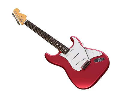 Red Electric Guitar Musical Instrument with White Pickguard and Wooden Neck for Music Enthusiasts 3d model