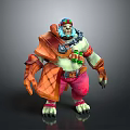 3D Orc Character Design With Colorful Hat Orange Cloak Green Skin And Red Pants