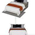 Double Bed with White Bedspread Orange Accent and Black Pillows on Rug 3d model