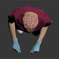 Man In Pink Scrubs With Surgical Cap Face Mask And Blue Gloves Standing