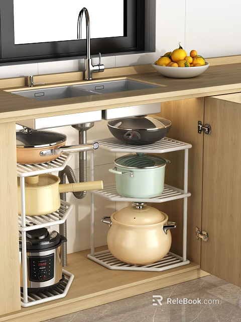 Cookware Storage Rack Under Kitchen Sink Holds Various Pots Pans 3d model 
