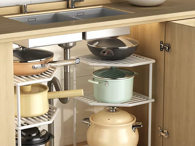 Cookware Storage Rack Under Kitchen Sink Holds Various Pots Pans 3d model