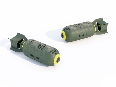 Green Military 500 LB Bombs With Yellow Bottom And Tail Fins 3d model
