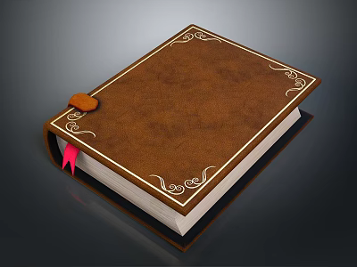Classic Brown Leather Book With Intricate Gold Decorative Border Patterns And Pink Ribbon Bookmark 3d model