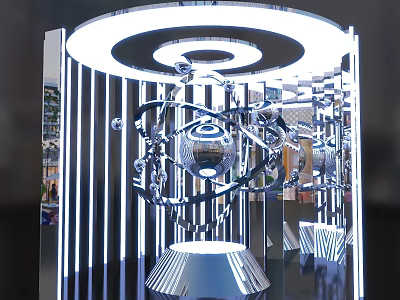 Futuristic Circular Illuminated Photo Spot With Spherical Centerpiece And Metallic Lines 3d model