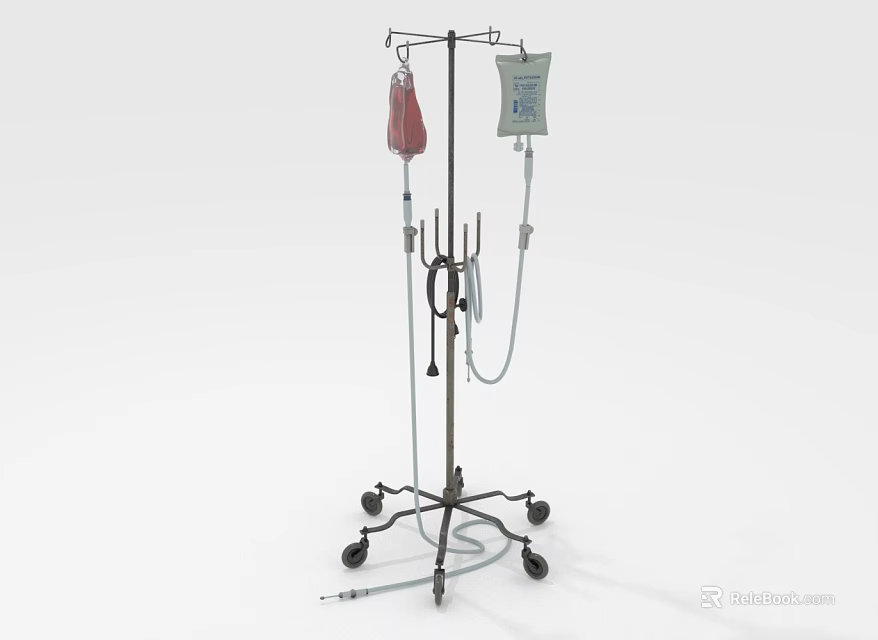 Mobile IV Stand Medical Equipment With Wheels And Hanging IV Bags 3d model 
