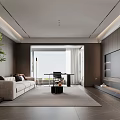 Modern Living Dining Room Interior With Beige Sofa Coffee Table Large TV And Green Plant