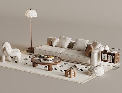 Quiet Wind Tea Table Sofa Combination Coffee Table Side Table Corner Table Single Person Sofa 3d model