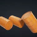 Three Orange Industrial Barrels with Cylindrical Design for Heavy Duty Storage