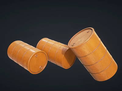 Three Orange Industrial Barrels with Cylindrical Design for Heavy Duty Storage 3d model
