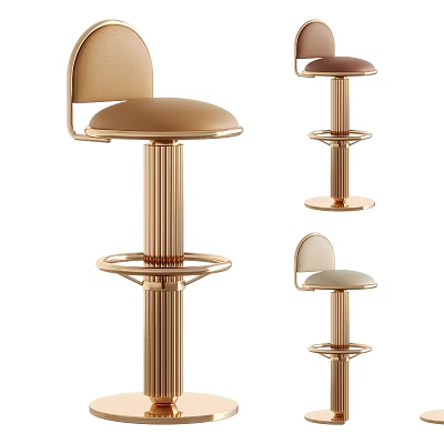Modern Bar Stools With Golden Columns And Upholstered Seats In Various Colors 3d model