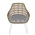Stylish Leisure Chair With Wicker Design Metal Frame And Gray Cushion In Modern Minimalist Style