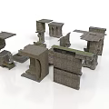 Detailed Ancient Stone Architectural Ruin Components Featuring Columns Platforms And Steps 3d model