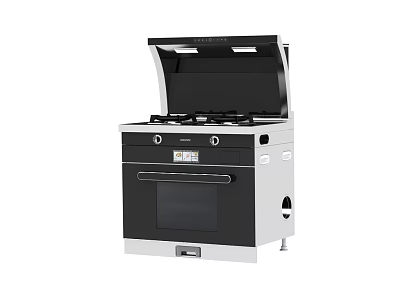 Modern Integrated Kitchen Appliance With Gas Stove Range Hood And Oven 3d model