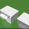 Two Modern White Desktop Printers With Paper Output Tray On Green Background 3d model