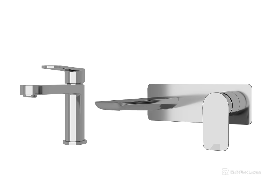 Modern Single Handle And Wall Mounted Faucets With Sleek Chrome Finish Design 3d model 