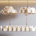 Contemporary Geometric Lighting Combination With Layered White Square Shades And Metal Chains