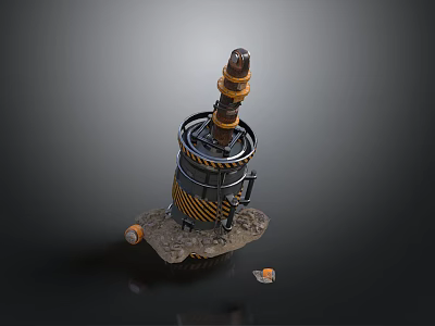 Industrial Drilling Equipment With Yellow Black Striped Cylinder And Drill Bit On Concrete Base 3d model
