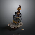 Industrial Drilling Equipment With Yellow Black Striped Cylinder And Drill Bit On Concrete Base