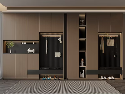 Modern Luxury Cloakroom Interior Design With Hanging Area Shoe Storage And Decorations 3d model