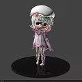 Game Movie Character With White Hair Flower Crown Pink White Outfit Standing On Black Base
