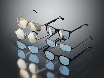 Fashion Accessories Stylish Eyeglasses with Multiple Frame Shapes Different Colors Square Round Designs Reflective 3d model